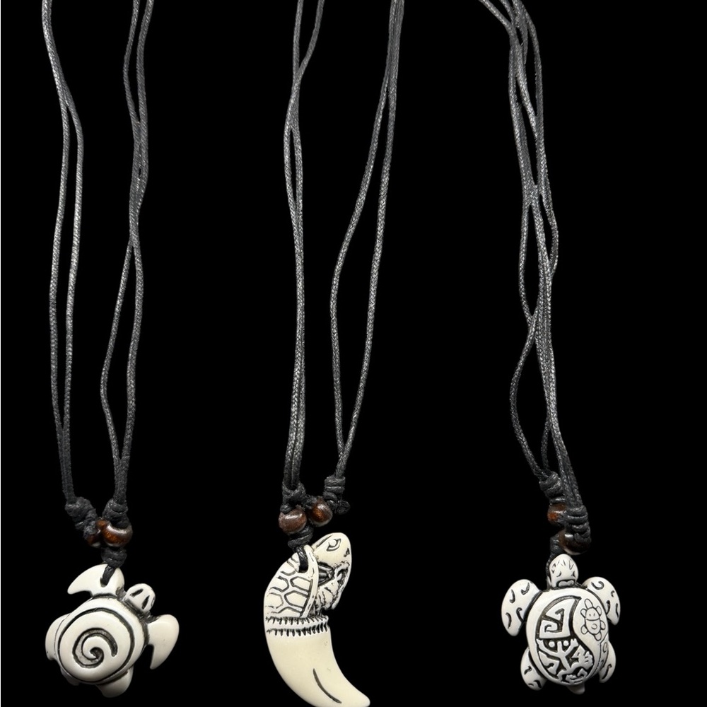 Artisan Black and Cream Turtle Pendant Necklace Trio buy one get two for free!
